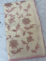 Mul chanderi tissue applique work saree MSH177 - Offwhite to Pink