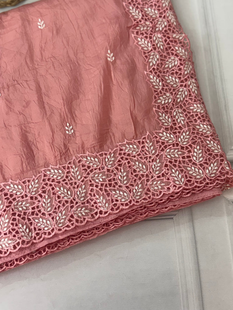 Crush Organza cutwork & embroidery saree MS9735- Peach