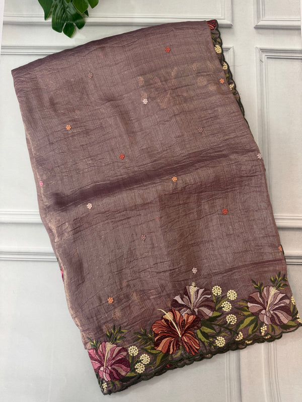 Crush Organza cutwork & embroidery saree MS7544- DuskyMauve