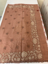 Mul chanderi tissue applique saree MSH151- NudeBrown