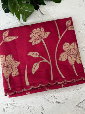 Malai chanderi saree with appliquework MSM6201 CrimsonPink
