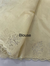 Striped Mul chanderi saree with applique borders MSH987 - Pale Yellow