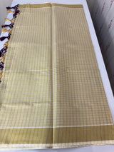 Kerala golden tissue cotton saree - checks