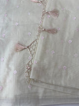 Mul chanderi saree with embriodery MSH114 - Pastel Pink flowers