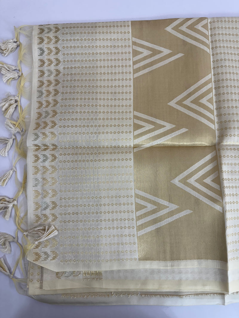 Soft Chanderi viscose silk saree with zari weaving MS1801- Cream