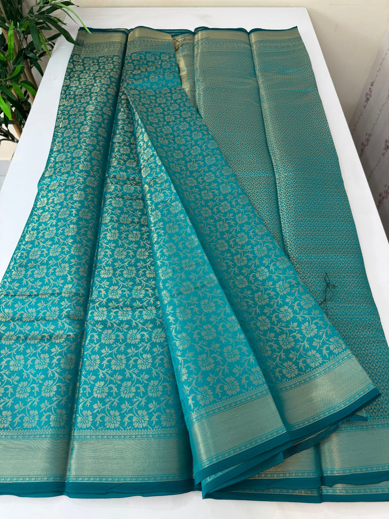 Brocade semi silk saree MS16679 TealGreen