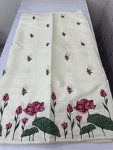 Blended Satin finish Tussar silk saree with cross-stitch embroidery- MS8179 Offwhite