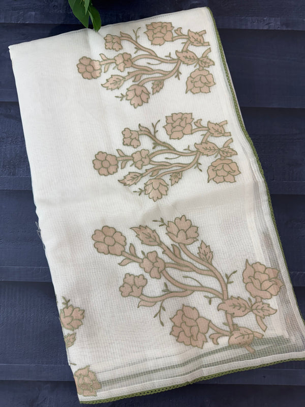 NetKota Applique work saree  MSH123- White & Green