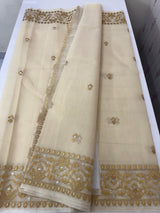 Semi organza saree with embroidery  - MSH124 - Beige 2