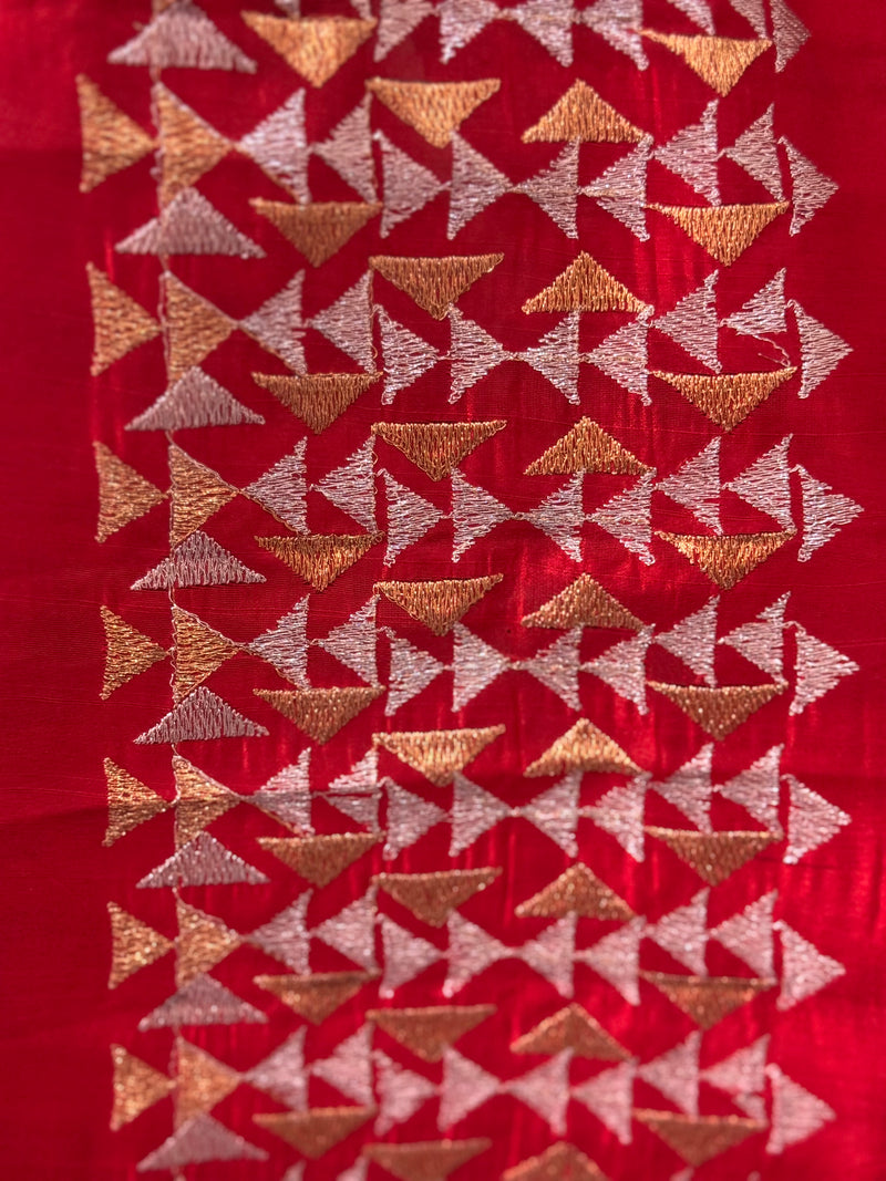 Blended tussar silk saree with embroidery - MS78911 Red