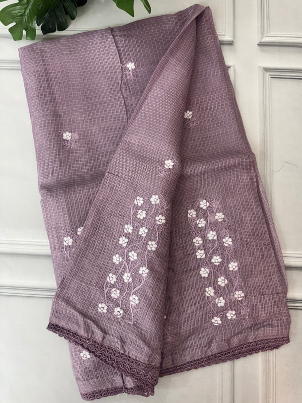 Kota checks saree with embroidery SVTS34 - DuskyLavender