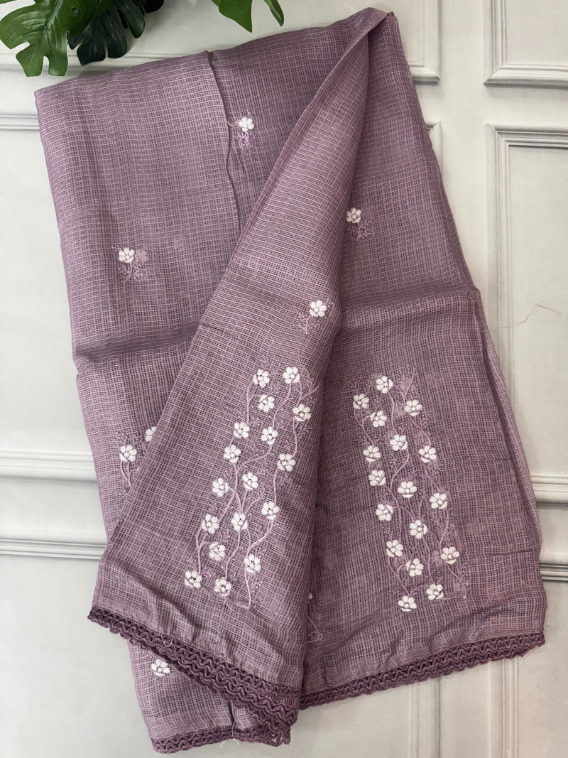 Kota checks saree with embroidery SVTS34 - DuskyLavender