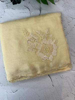 Crush Organza saree with applique work MBS676 ButterYellow