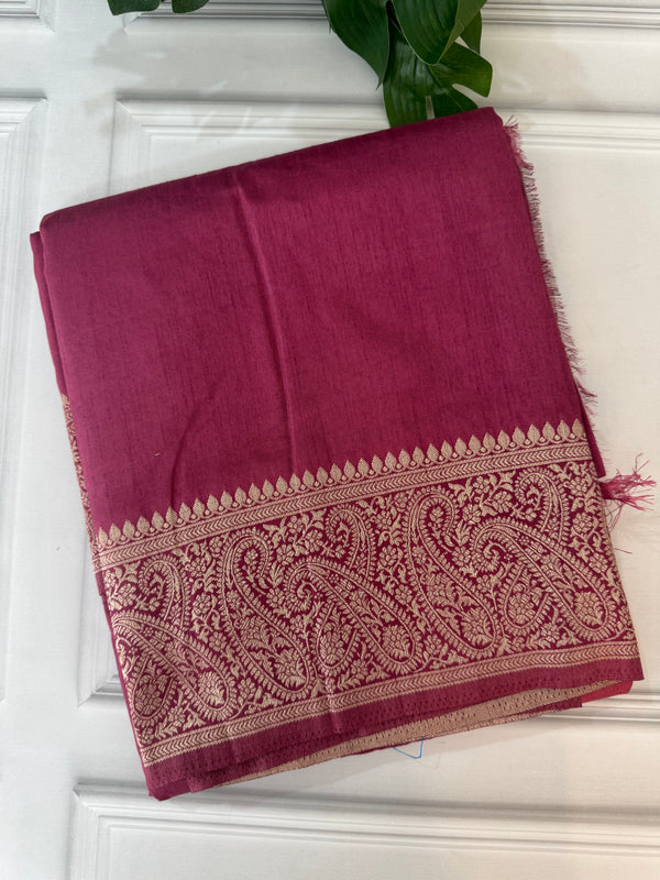 Blended tussar silk saree with Banarasi border FBTW3026 Magenta