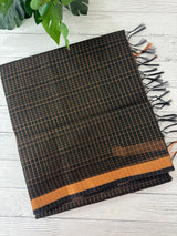 Mangalagiri Silk Cotton Saree with zari checks MS90321 - Dark Green(mix of black)