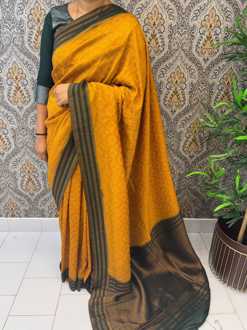 Soft chiffon Georgette saree - SMGRSR- Mustard to dark Green