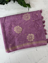 Mul chanderi applique work saree with zari buttas all over  MSH161