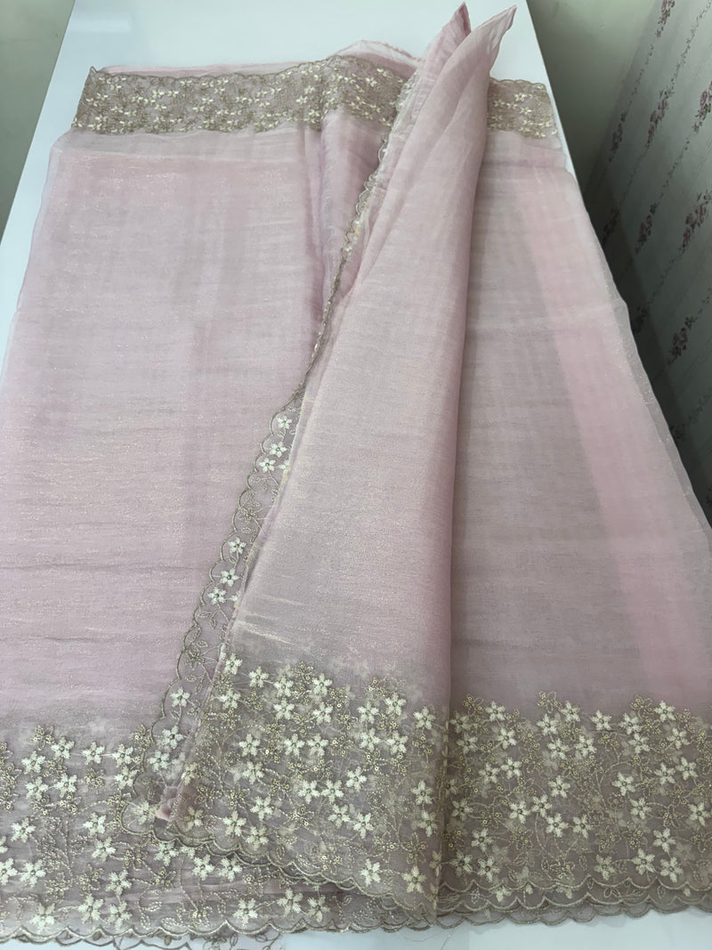 Crush tissue Organza saree with embroidery work MS14791- PastelPink