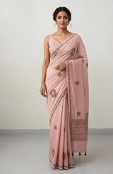 Kanta Handstitched Blended soft tussar silk saree MS90567- PeachyPink