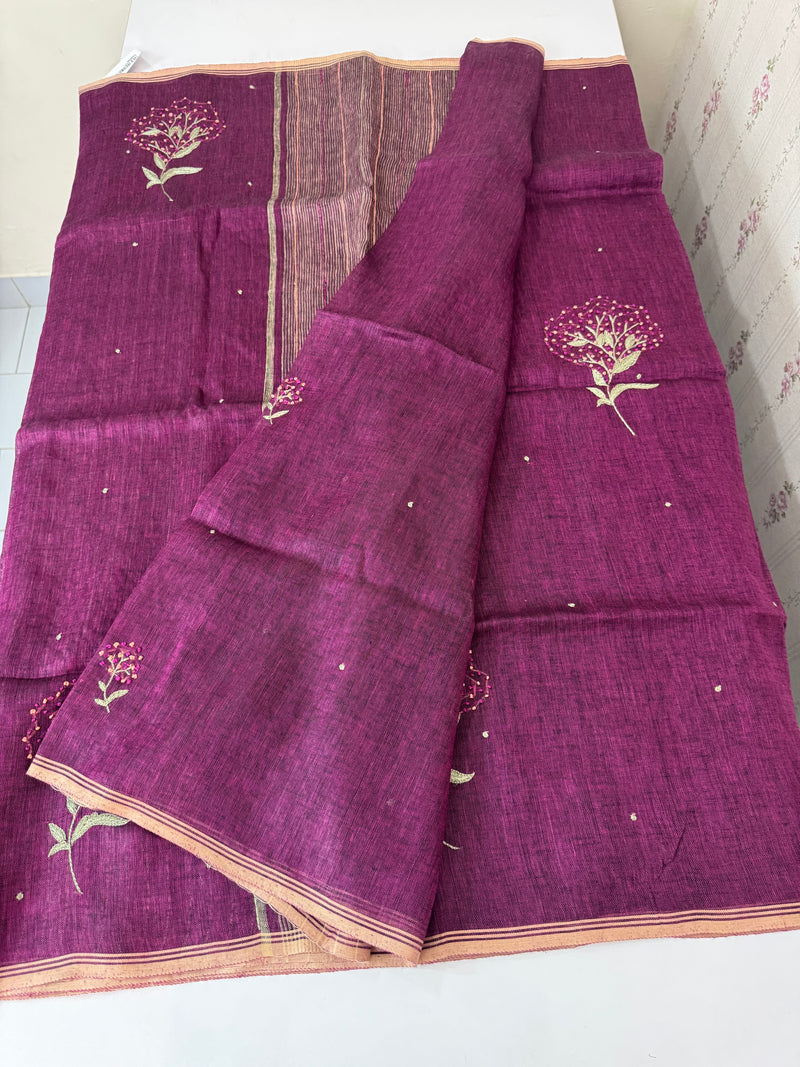 Pure linen handwork sarees MLS7854