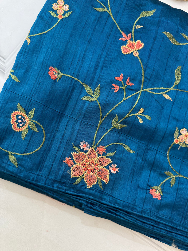 Blended crepe tussar saree with embriodery SSPNIMH DeepBlue