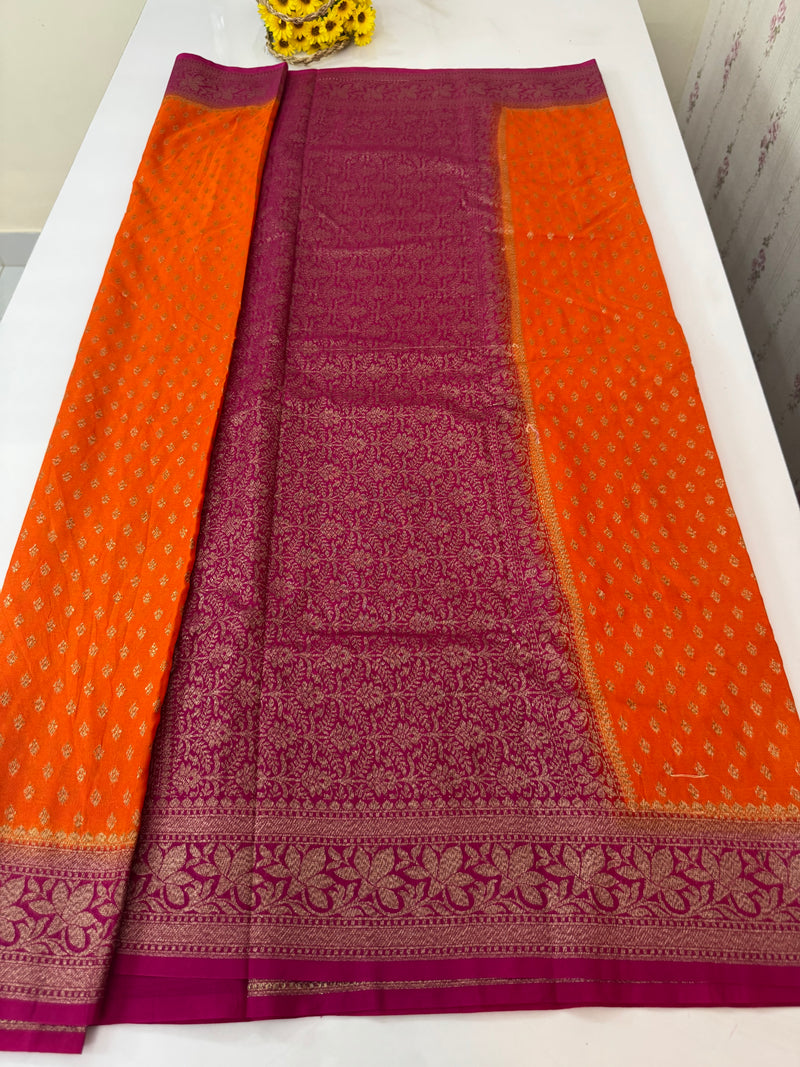 Banarasi viscose Georgette saree MKGS611- Orange to Magenta