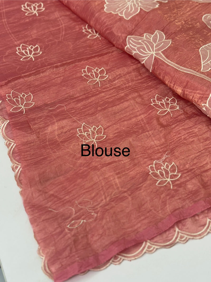 Crush Organza Applique work saree MS14987- PeachPink