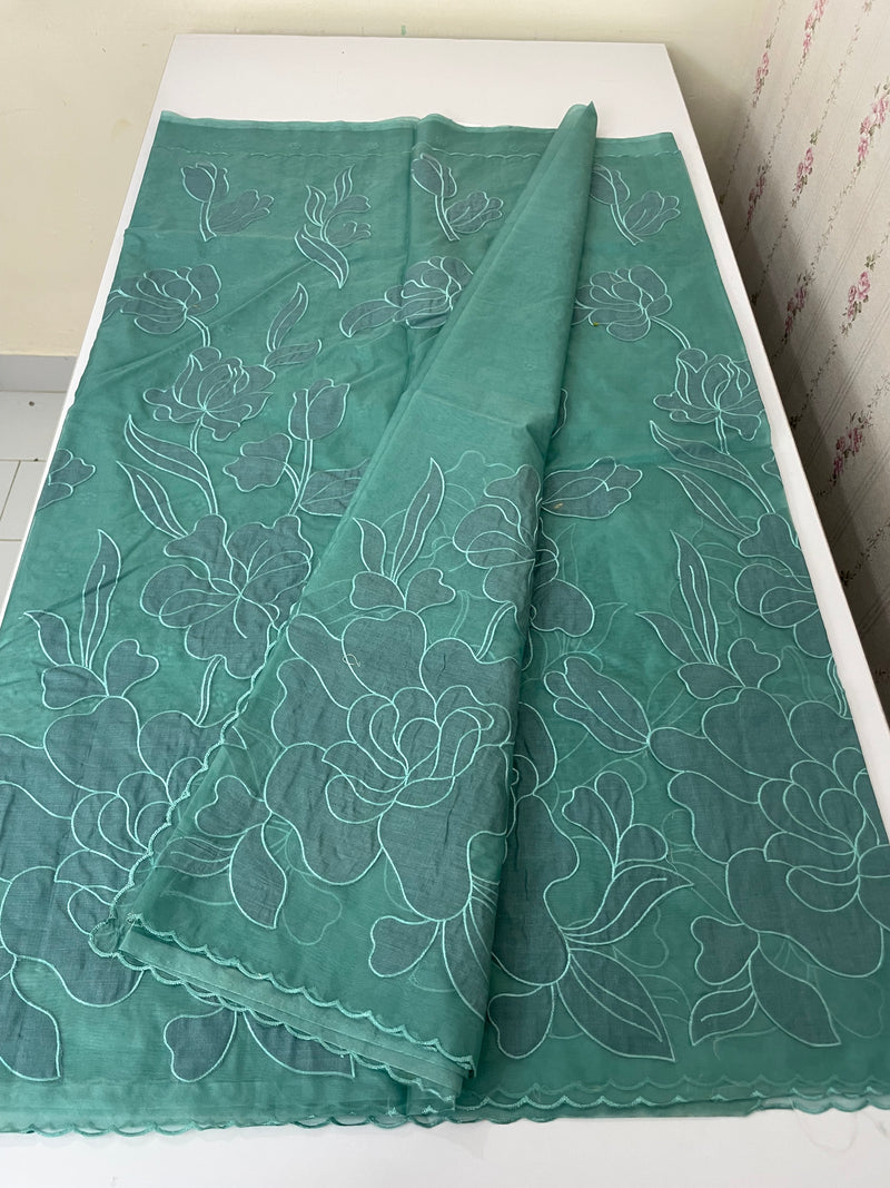 Semi organza saree with appliqué work - MSH906 TealGreen