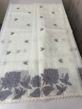 Tissue mix soft silk saree with applique work MTSS5432 White to Grey