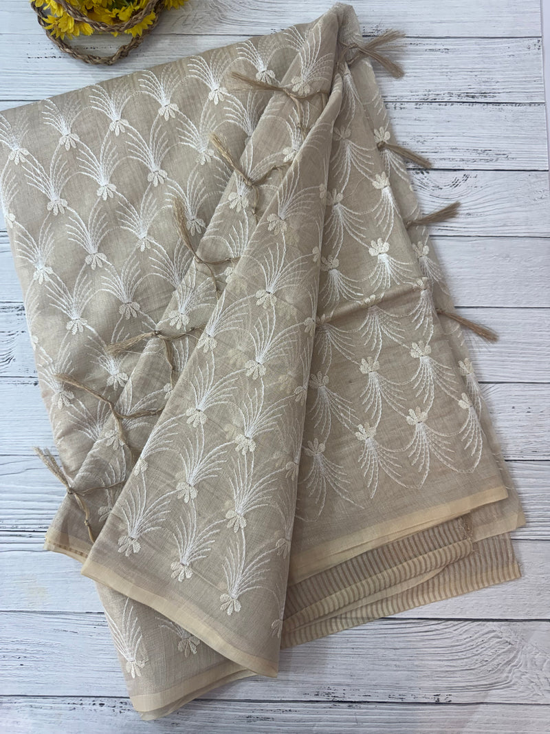 Chanderi Tissue silk saree MTTS651 - Beige