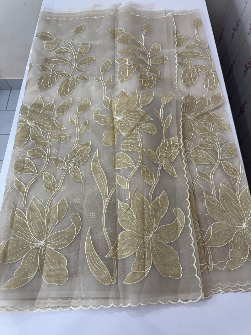 Organza saree with tissue applique work MS5081 Pastel CloudGrey