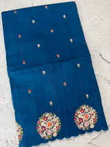 Blended tussar silk saree with embroidery- MS1072 TealBlue