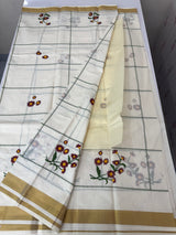 Kerala embroidery cotton saree - Poovili 3