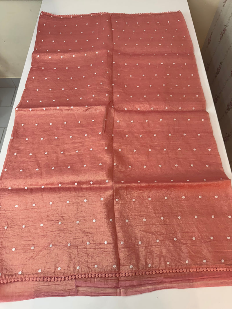 Crush Organza Applique work saree MS14997- Peach
