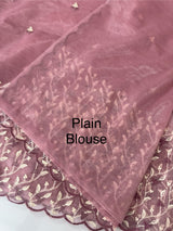 Glassy tissue organza saree with embroidery FKSF133- OnionPink