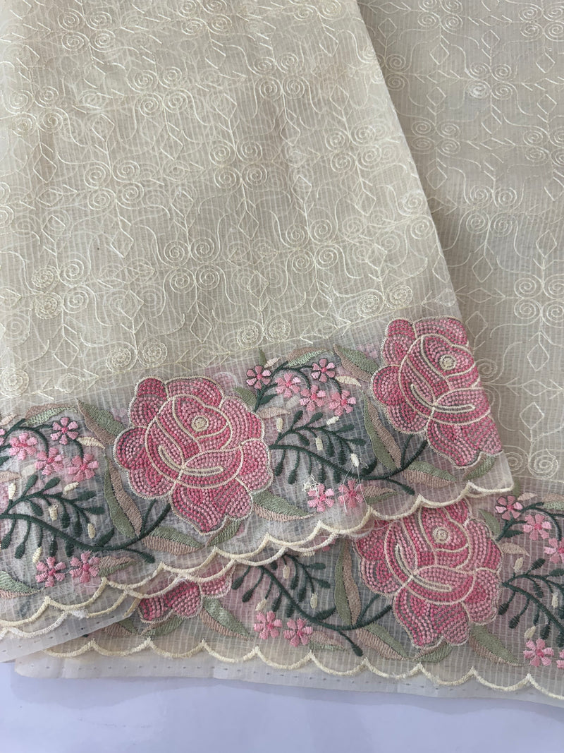 Phulkari NetKota embroidery saree - MSH107 Offwhite to Pink