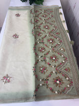 Kosa Tussar silk saree with hand embriodery - MS8199 DuskyGreen