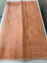 Semi organza saree with embroidery  - MSH124- PeachyOrange