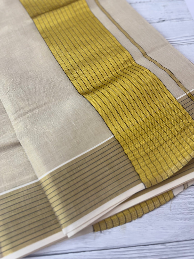 Kerala Gold tissue saree - DarkBlue Lines