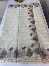 Cutwork Phulkari NetKota Embroidery saree - OffWhite
