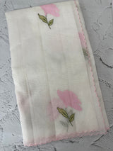 Moonga checks saree with applique work MS81789 - White to Pink