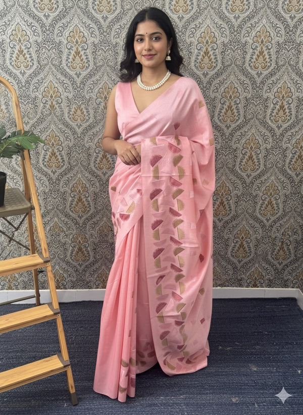 Semi silk saree MS67449- PeachPink