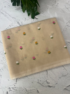 Kota checks saree with embroidery MS7680 Beige
