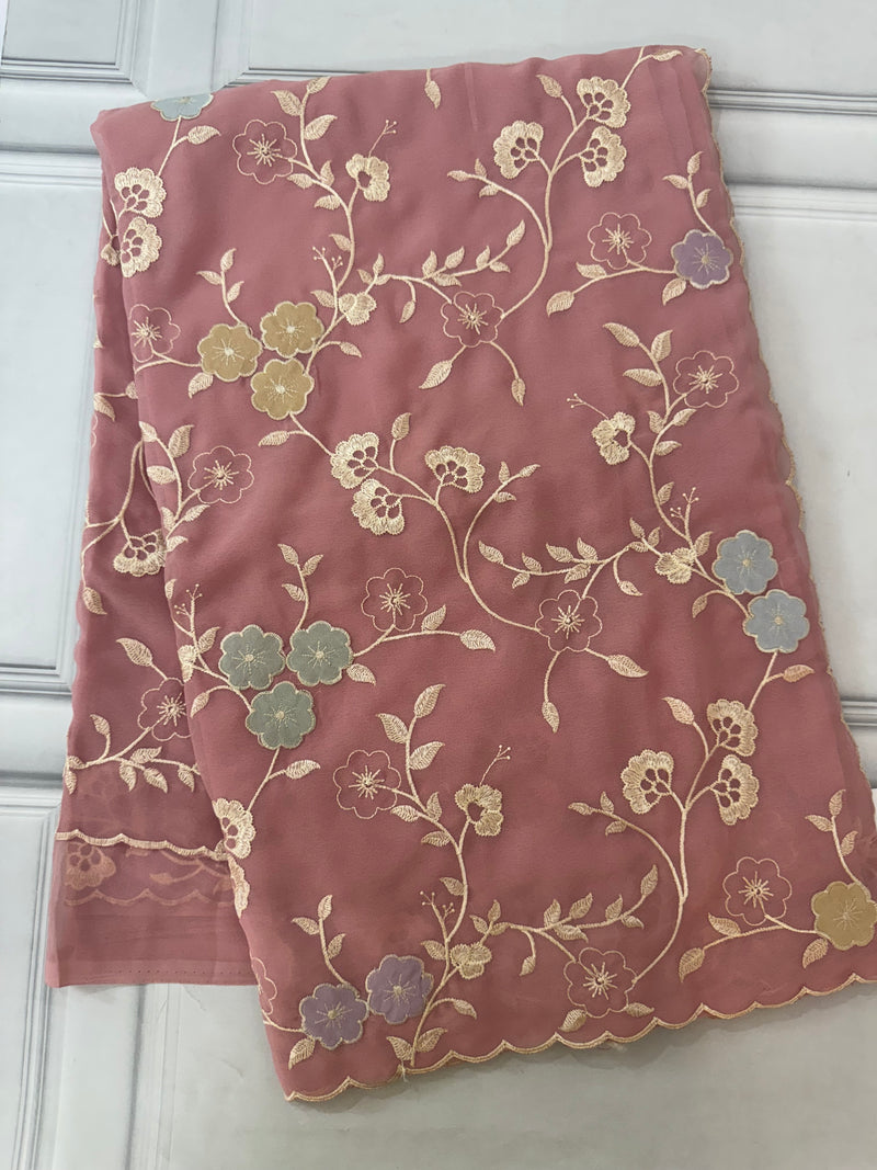Pure Georgette saree with embriodery and applique work MS15567 PeachyPink