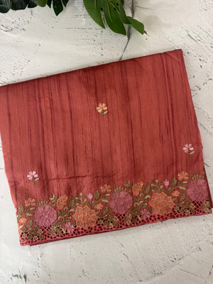 Blended tussar saree with cutwork border- MSHK695(2) DarkPeach