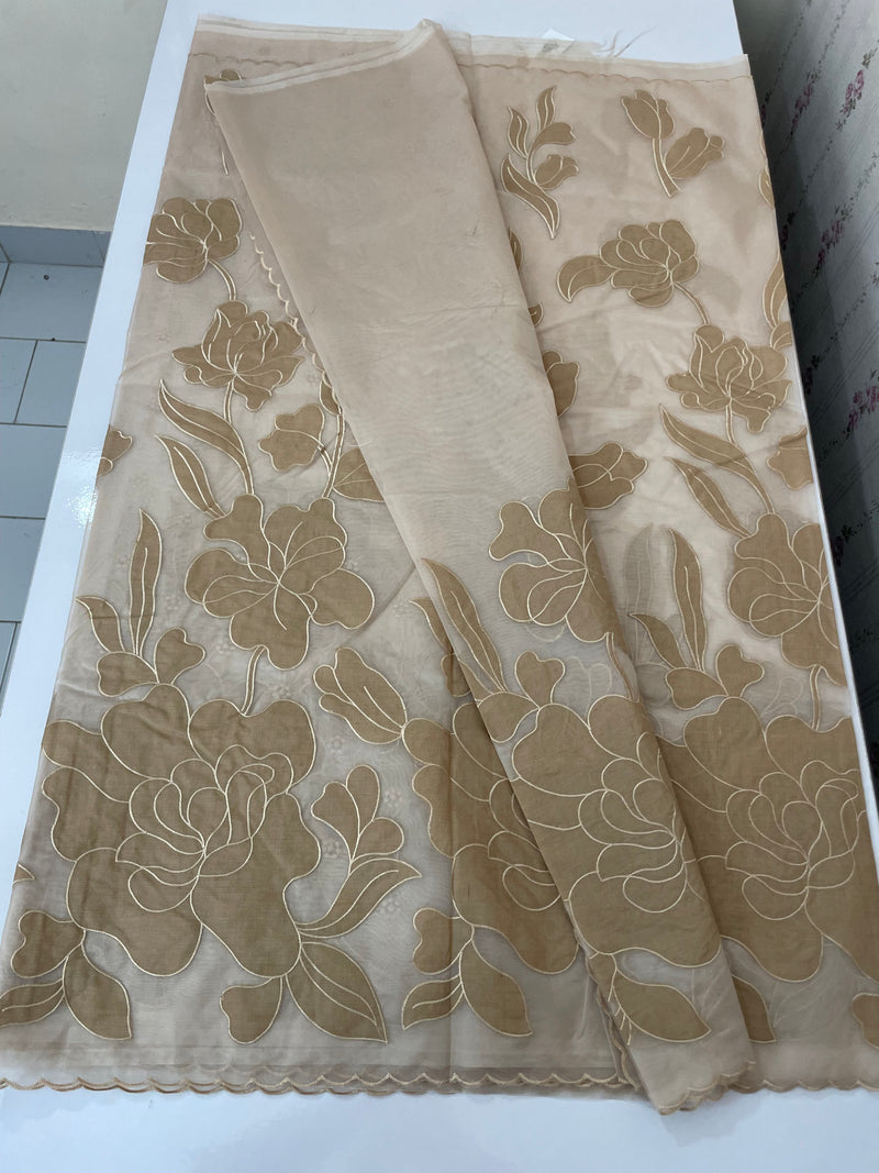 Semi organza saree with appliqué work - MSH906 CloudGrey