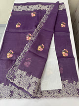 Soft crush Organza saree with embroidery and applique work MS14764 Purple