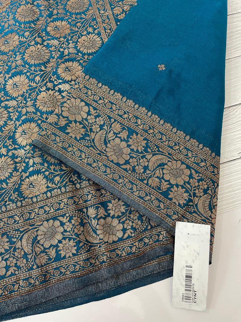 Semi banarasi Crepe Chiffon saree - MS1499 TEAL BLUE