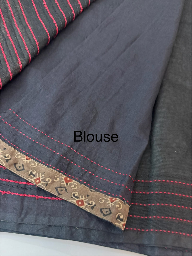 Supernet saree with kalamkari & kanta work MCJ786 Black & Red