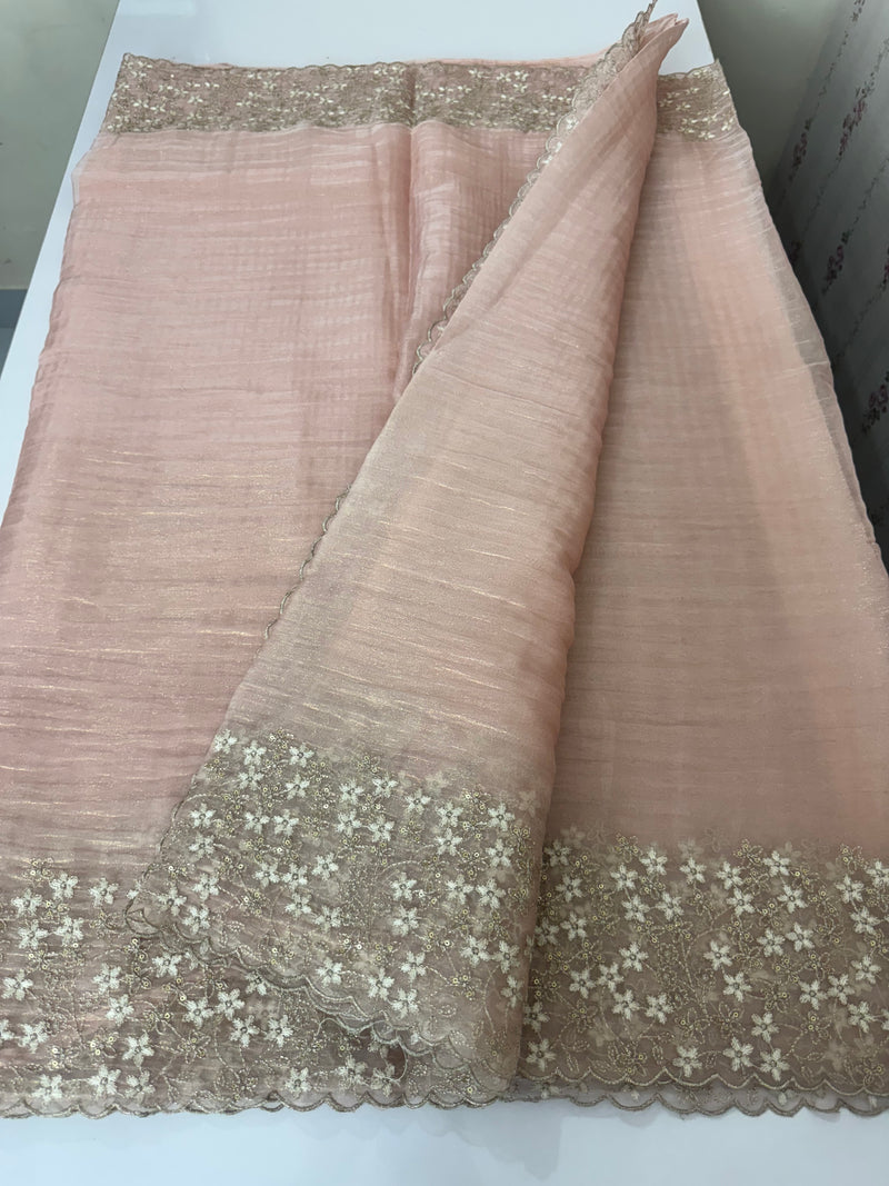 Crush tissue Organza saree with embroidery work MS14791- PastelPeach